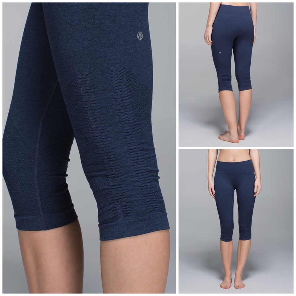 Lululemon In The Flow Crop II Seamless Heathered Deep Navy - Picture 12 of 12